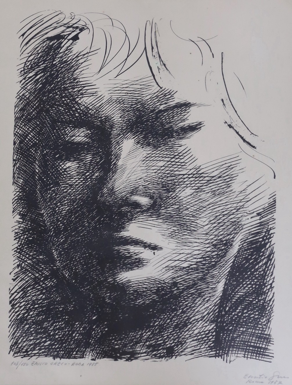 Emilio Greco (1913-1995), limited edition print, Head study, signed in pencil and dated 1955, 108/150, 55 x 42cm